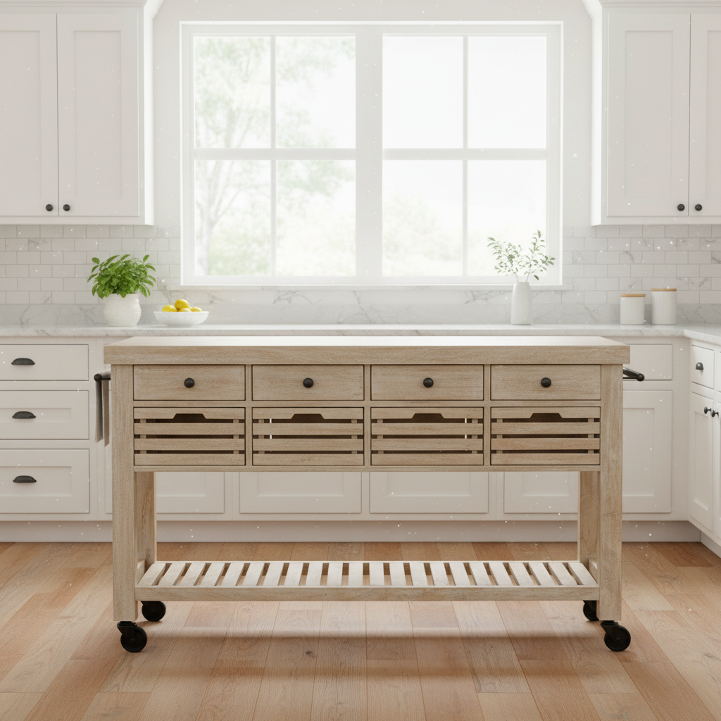 Mercana Columbia 56" x 28" x 36" Solid Wood Kitchen Island