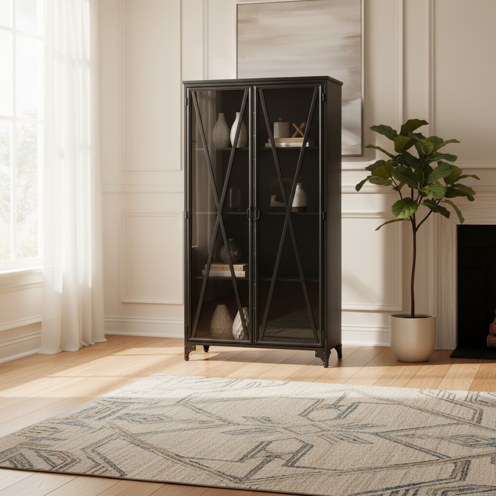 Mercana Poppy 37.8" x 15" x 74" Iron Display Cabinet