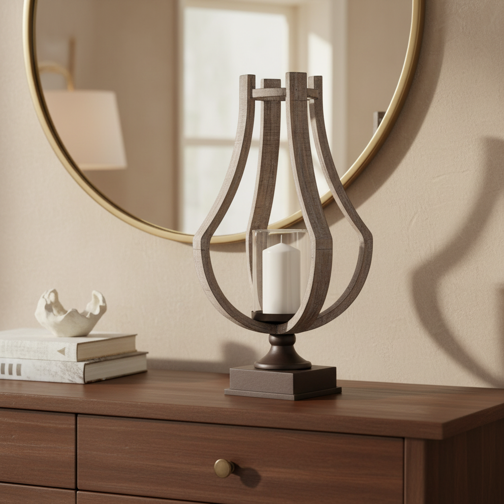 Mercana Brillion 11" x 10.8" x 25" Solid Wood Candle Holder
