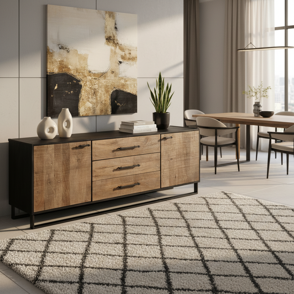 Mercana Alvin 82" x 20" x 30" Solid Wood Sideboard