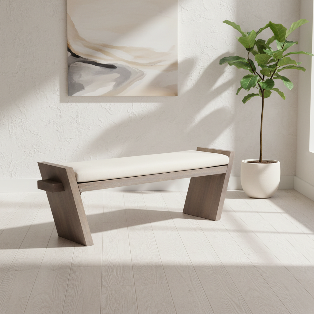 Mercana Elaine 58" x 14.8" x 20" Solid Wood,Upholstered Bench