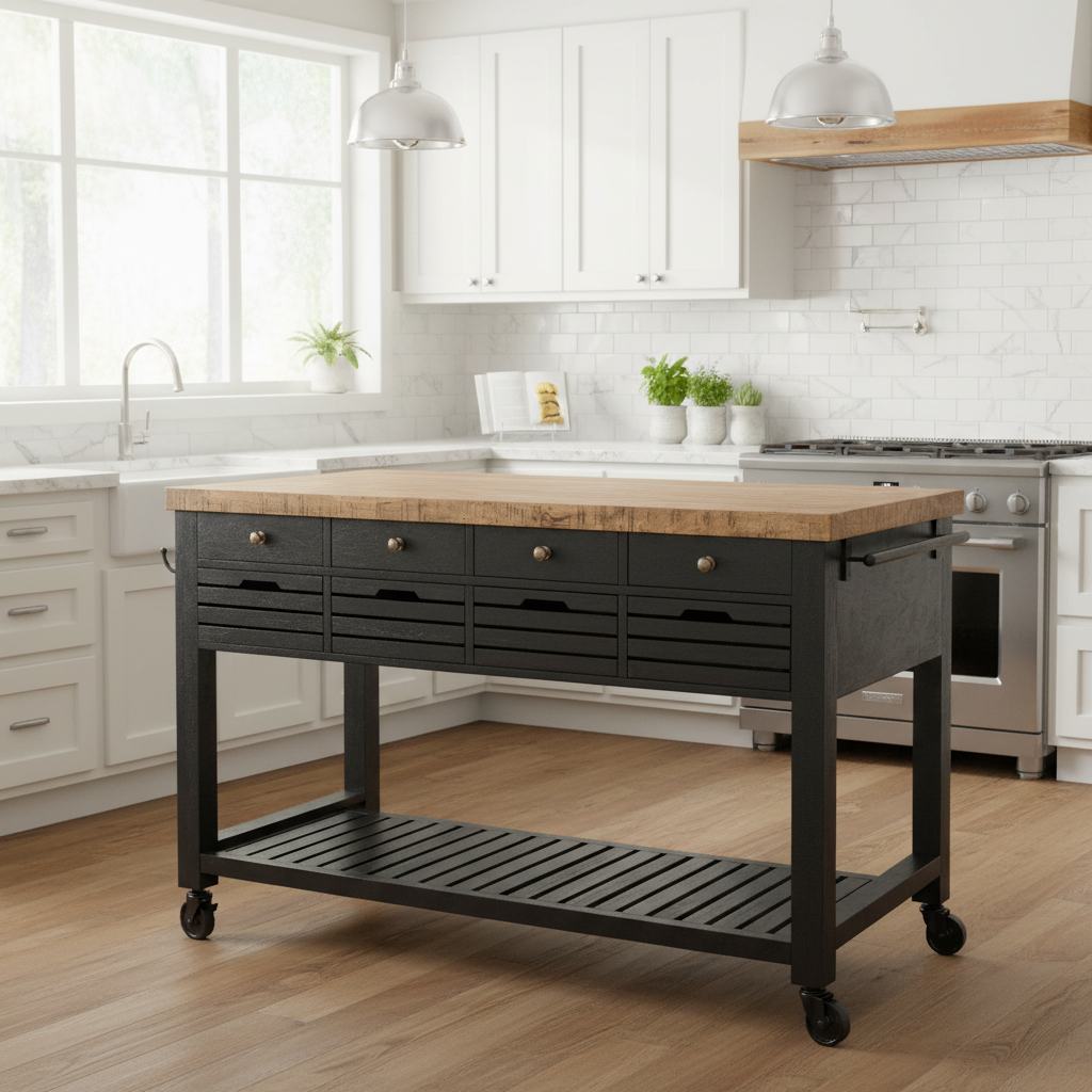 Mercana Columbia 62" x 28" x 36" Solid Wood Kitchen Island