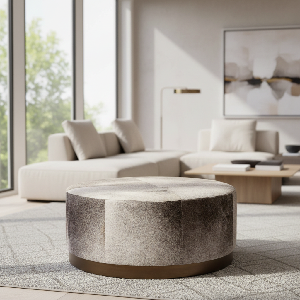 Mercana Zahavi 36" x 36" x 16" Leather,Metal Ottoman