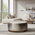 Mercana Zahavi 36" x 36" x 16" Leather,Metal Ottoman