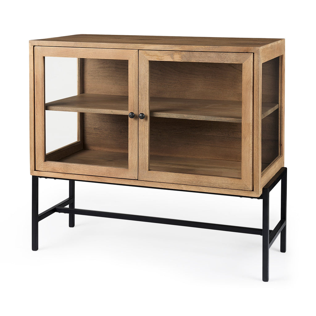Mercana Arelius 36" x 18.8" x 32" Glass,Iron,Solid Wood Accent Cabinet