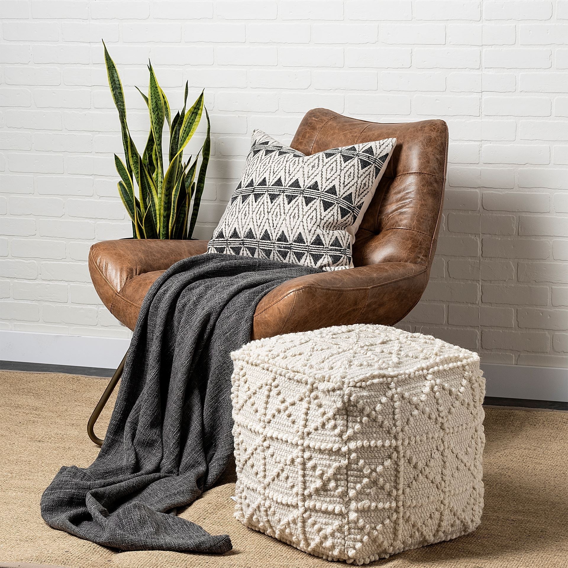 Mercana Leroy 17.7" x 17.7" x 17.7" Wool Pouf