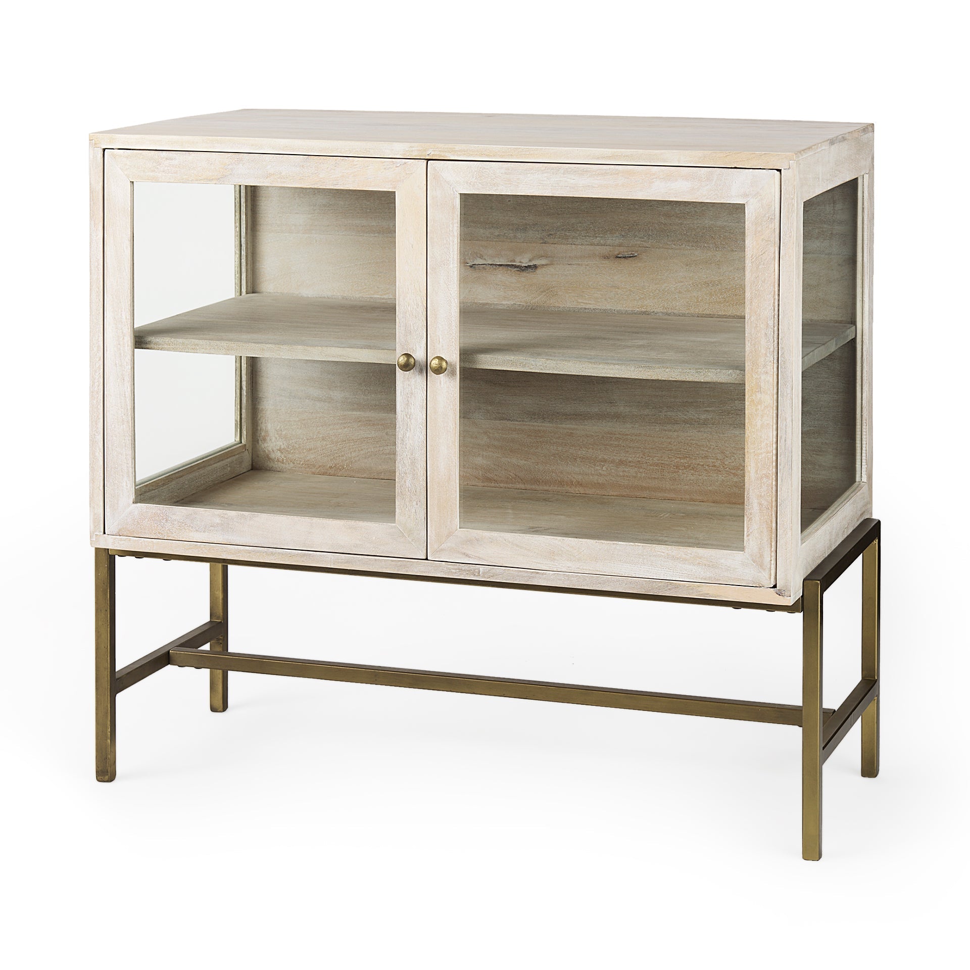 Mercana Arelius 36" x 18.8" x 32" Glass,Iron,Solid Wood Accent Cabinet