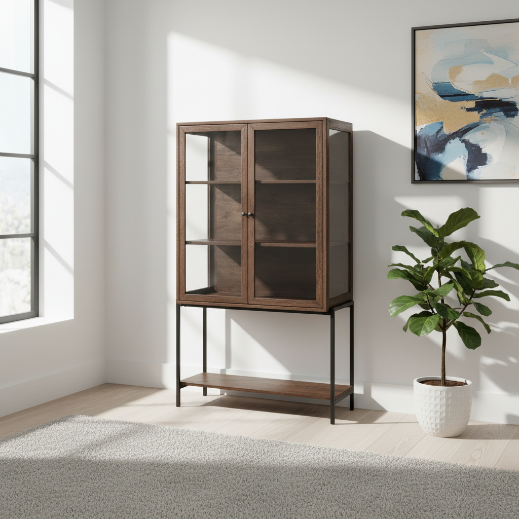 Mercana Arelius 36" x 18.5" x 63" Solid Wood Display Cabinet