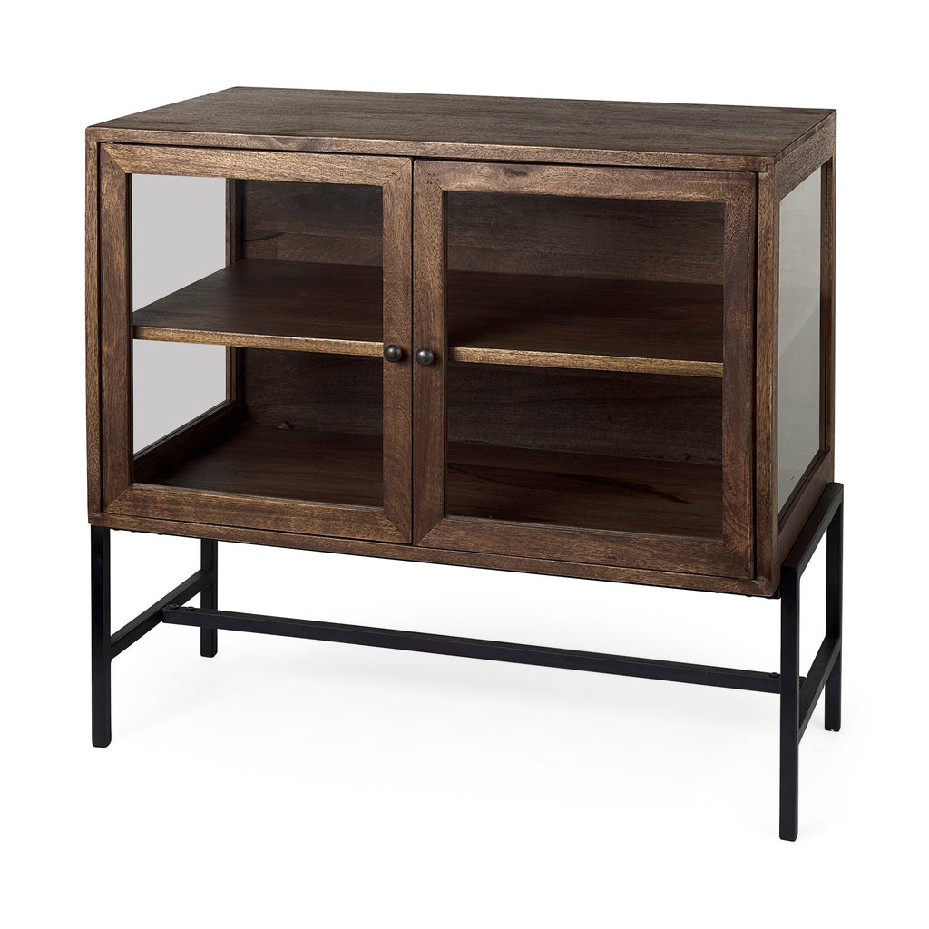 Mercana Arelius 36" x 18.8" x 32" Glass,Iron,Solid Wood Accent Cabinet