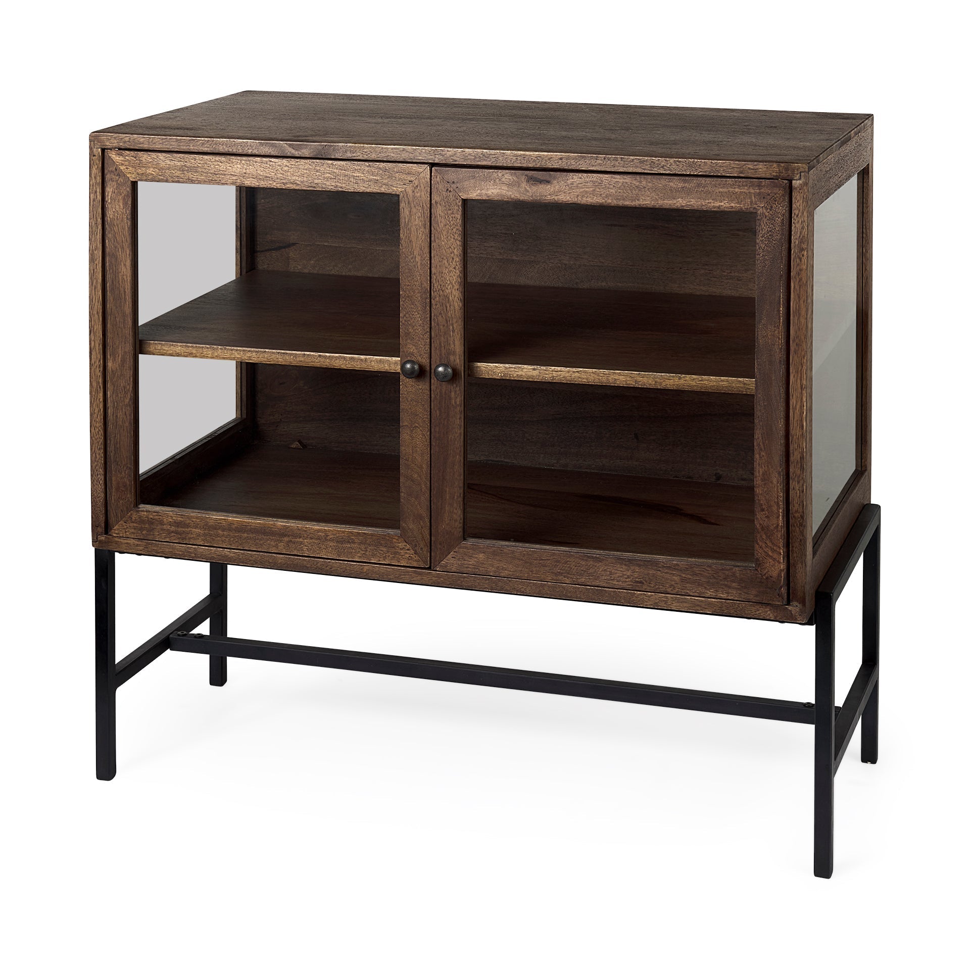 Mercana Arelius 36" x 18.8" x 32" Glass,Iron,Solid Wood Accent Cabinet