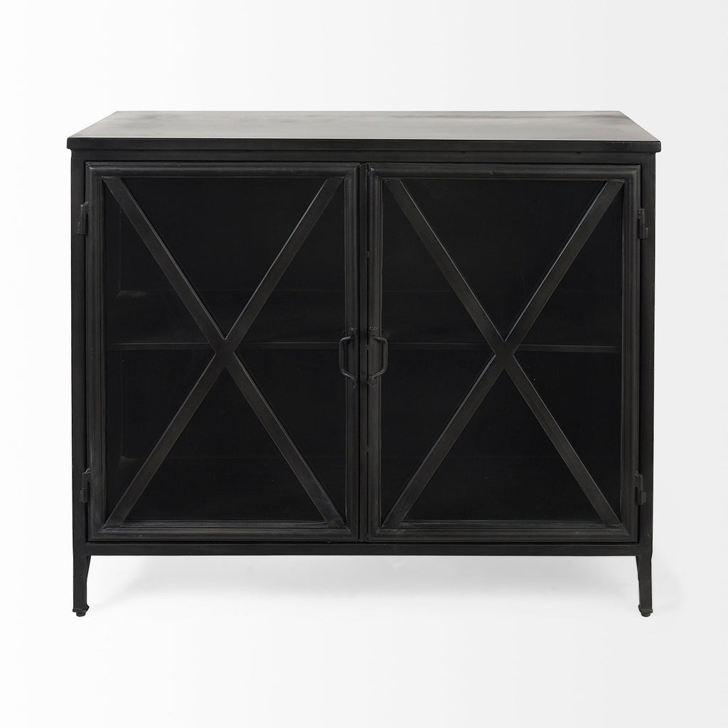 Mercana Poppy 40.3" x 16" x 33" Glass,Iron Accent Cabinet
