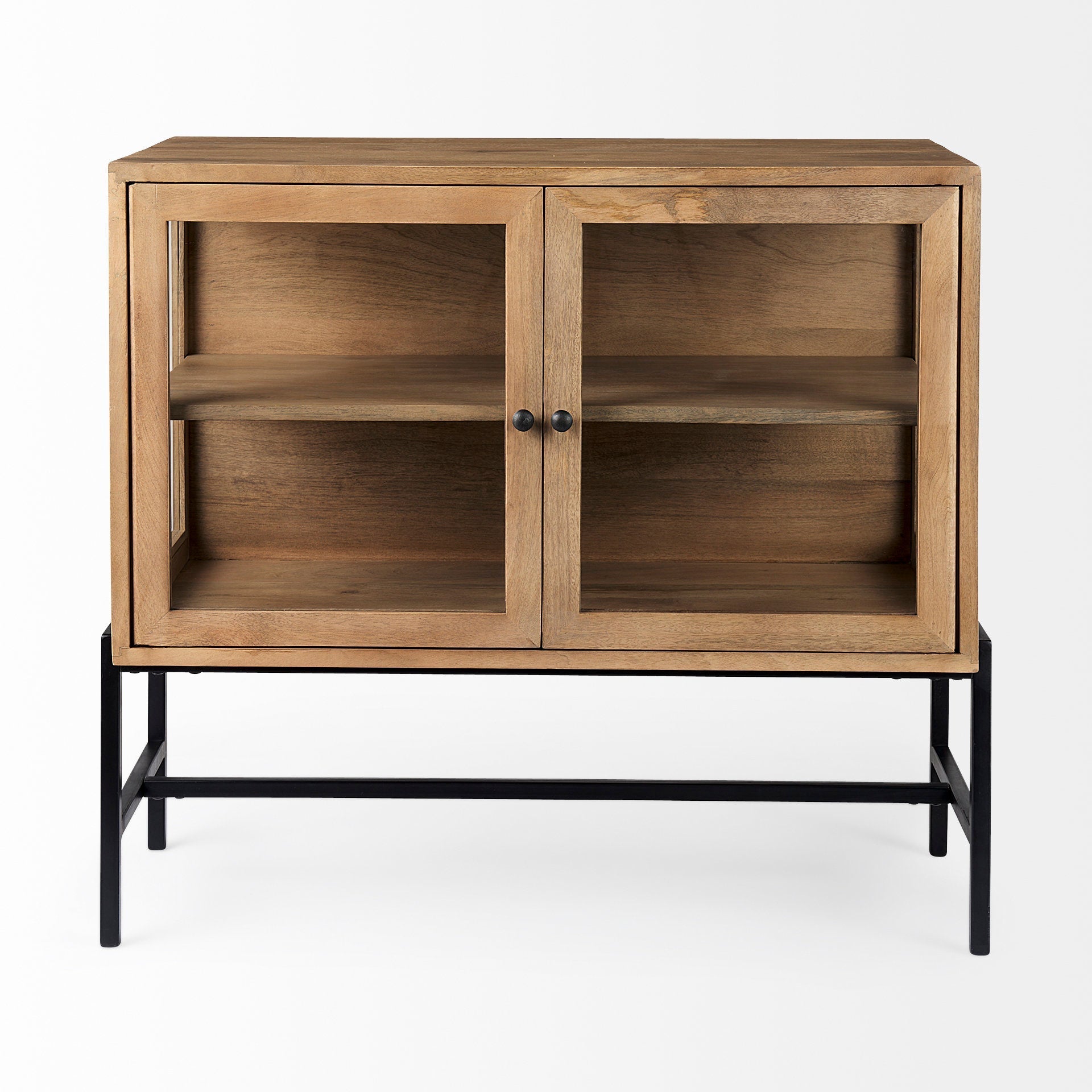 Mercana Arelius 36" x 18.8" x 32" Glass,Iron,Solid Wood Accent Cabinet