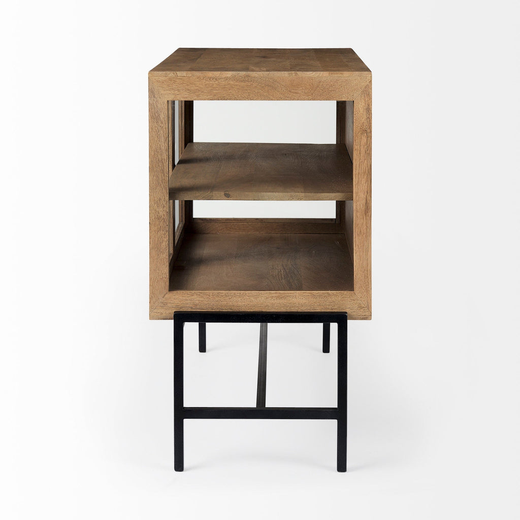 Mercana Arelius 36" x 18.8" x 32" Glass,Iron,Solid Wood Accent Cabinet