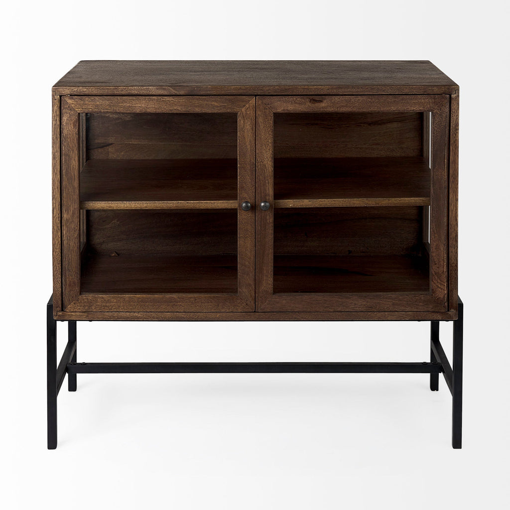 Mercana Arelius 36" x 18.8" x 32" Glass,Iron,Solid Wood Accent Cabinet