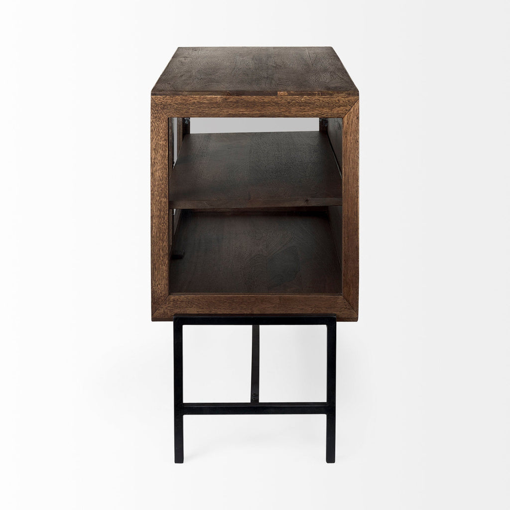 Mercana Arelius 36" x 18.8" x 32" Glass,Iron,Solid Wood Accent Cabinet