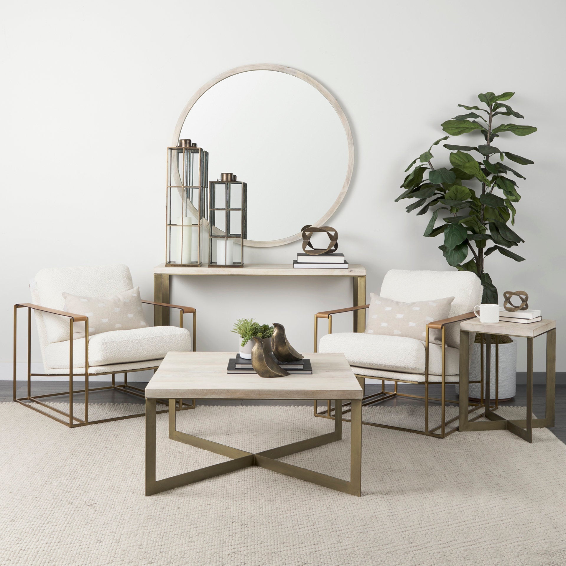 Mercana Faye 34" x 34" x 17" Solid Wood Coffee Table