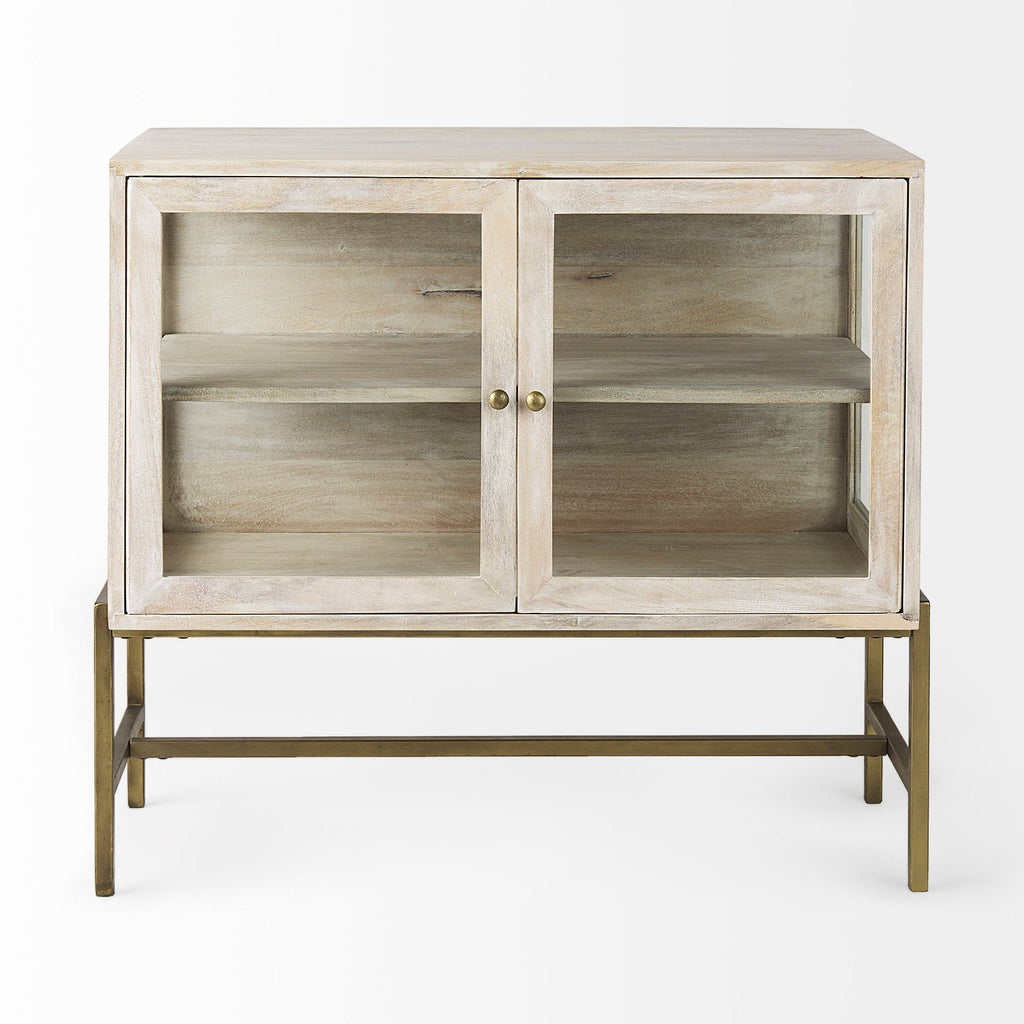Mercana Arelius 36" x 18.8" x 32" Glass,Iron,Solid Wood Accent Cabinet