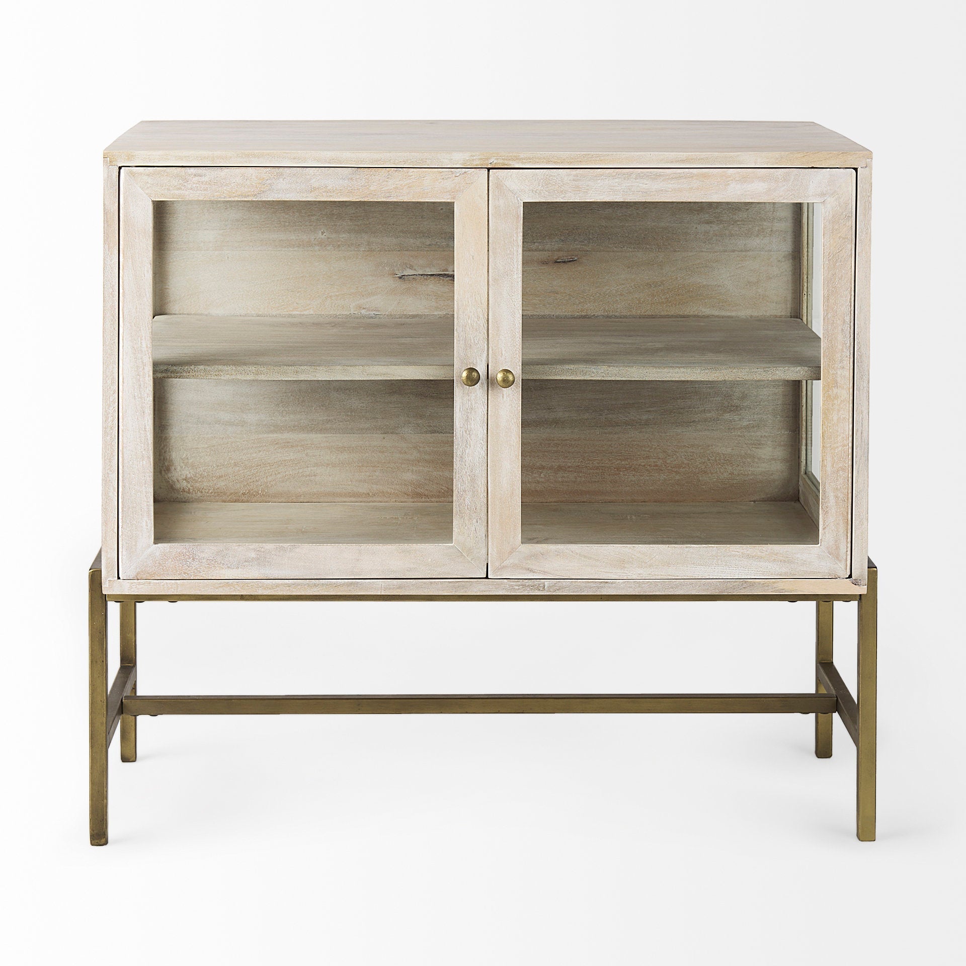 Mercana Arelius 36" x 18.8" x 32" Glass,Iron,Solid Wood Accent Cabinet
