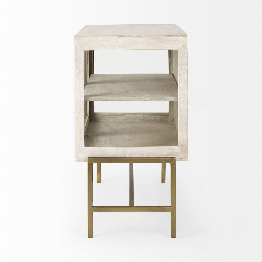Mercana Arelius 36" x 18.8" x 32" Glass,Iron,Solid Wood Accent Cabinet