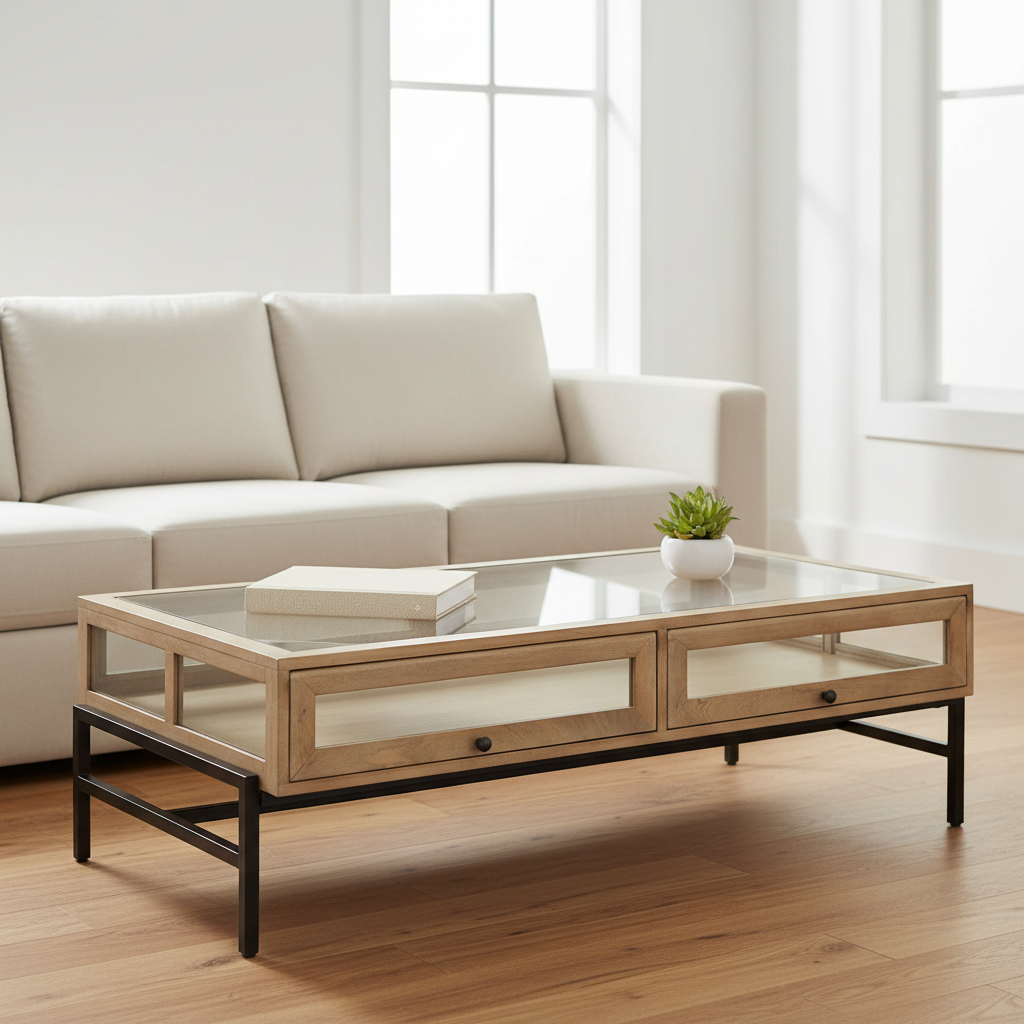 Mercana Arelius 49.5" x 29.5" x 15" Solid Wood Coffee Table