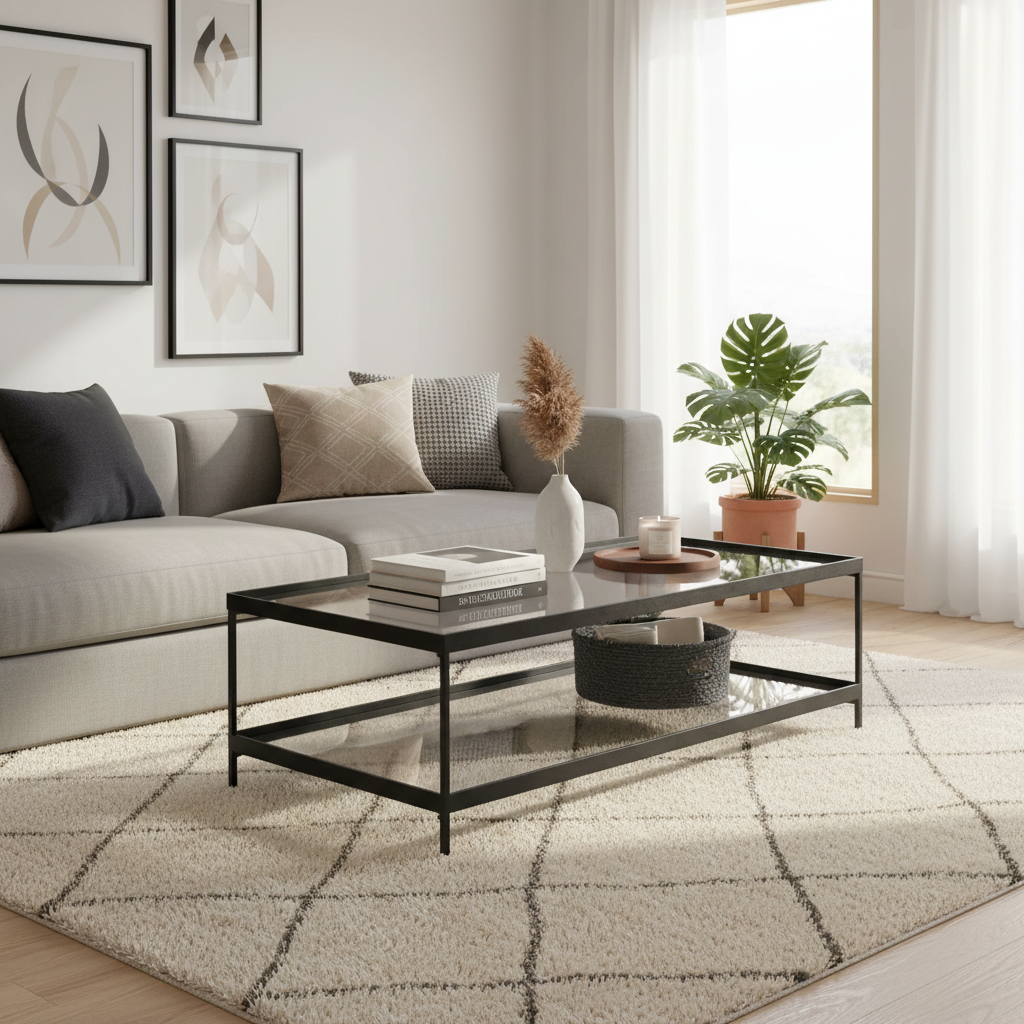 Mercana Trey 32" x 10" x 56" Glass Coffee Table