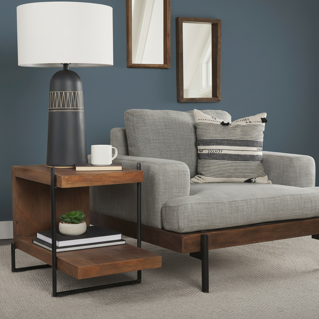 Mercana Maddox 30" x 17.5" x 22.5" Solid Wood Side Table