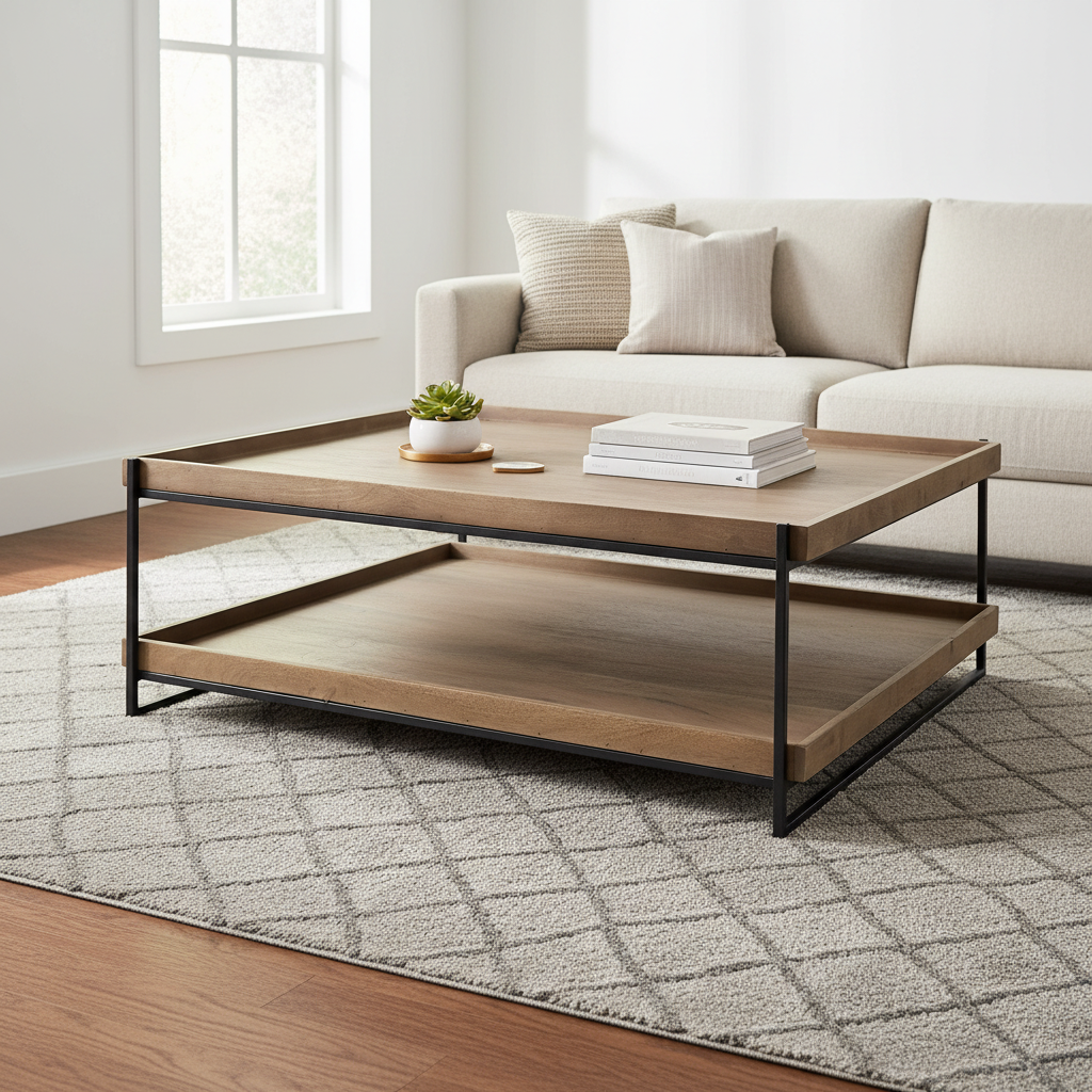 Mercana Trey 48" x 46" x 17" Solid Wood Coffee Table
