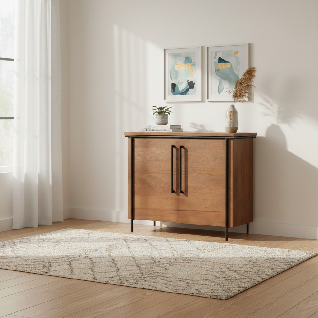Mercana Maddox 40" x 18.5" x 32.8" Iron,Solid Wood Accent Cabinet