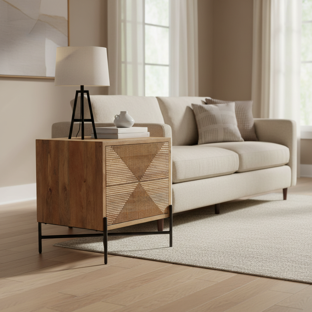 Mercana Cairo 22" x 23.5" x 26" Solid Wood Side Table