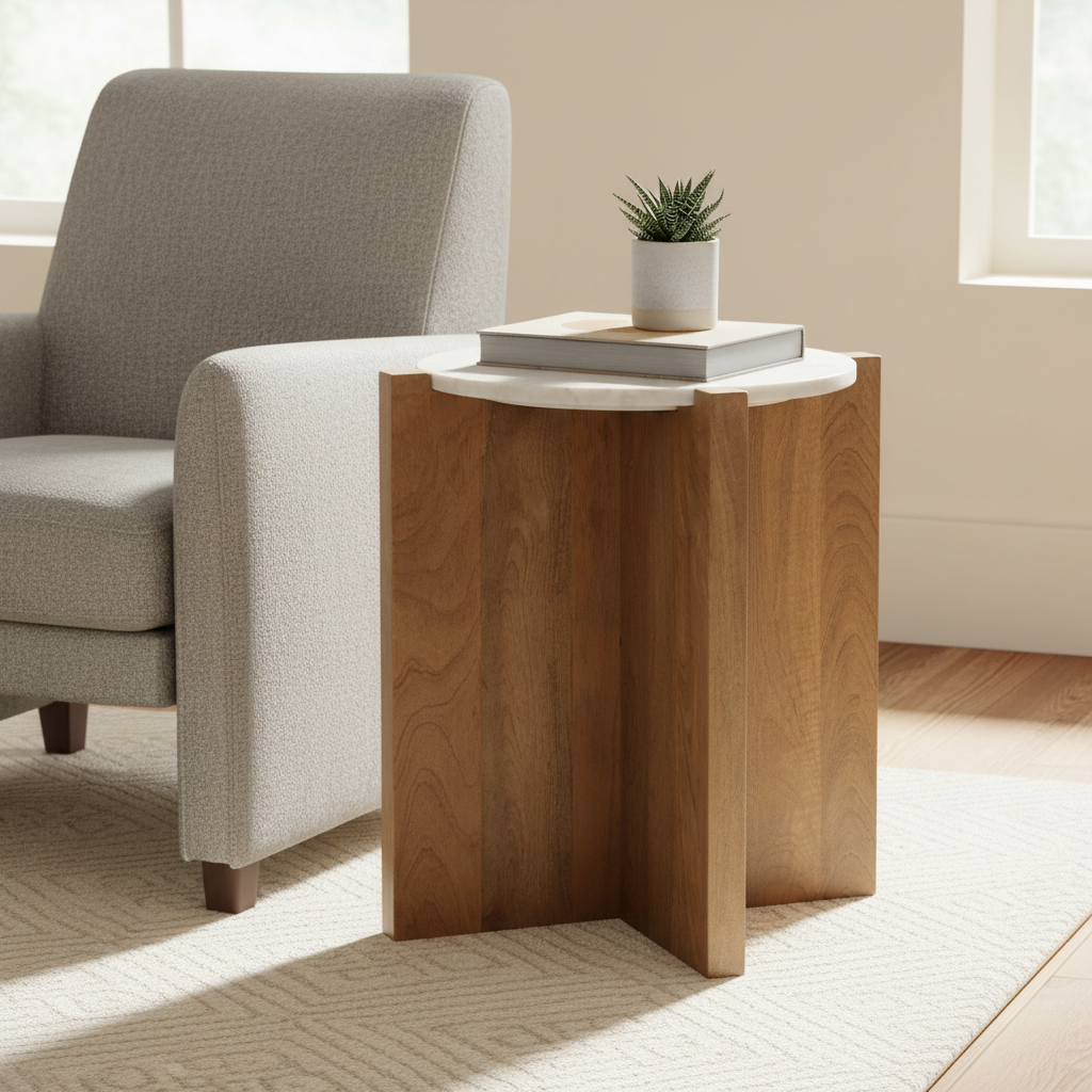 Mercana Bianca 21.5" x 21.5" x 22" Solid Wood,Stone Side Table