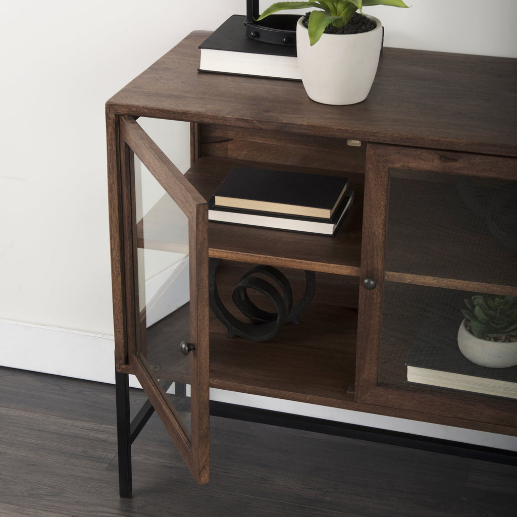 Mercana Arelius 36" x 18.8" x 32" Glass,Iron,Solid Wood Accent Cabinet
