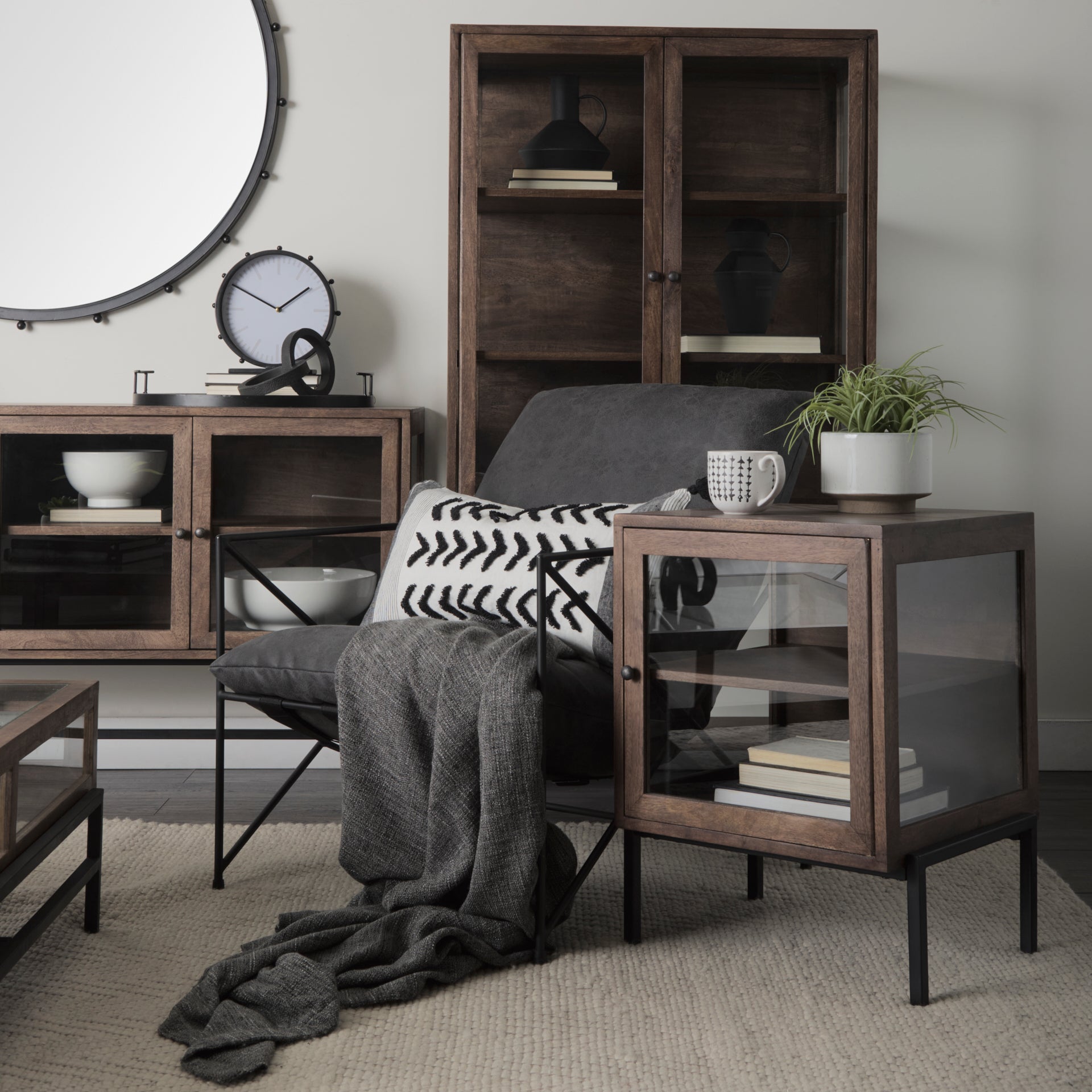 Mercana Arelius 36" x 18.5" x 63" Solid Wood Display Cabinet