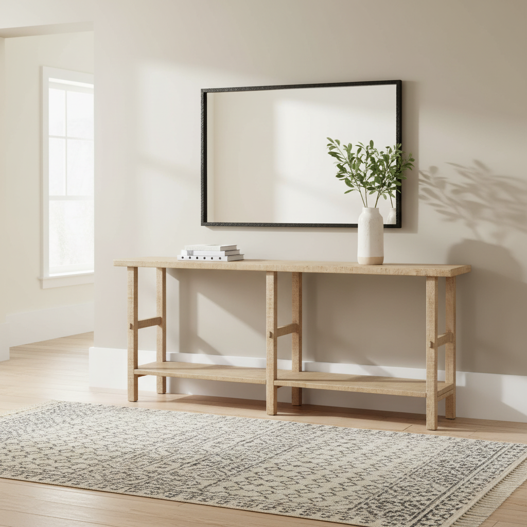 Mercana Rosie 76.8" x 16" x 30" Solid Wood Console Table