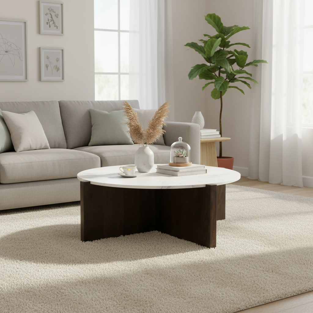 Mercana Bianca 48" x 48" x 16" Solid Wood Coffee Table