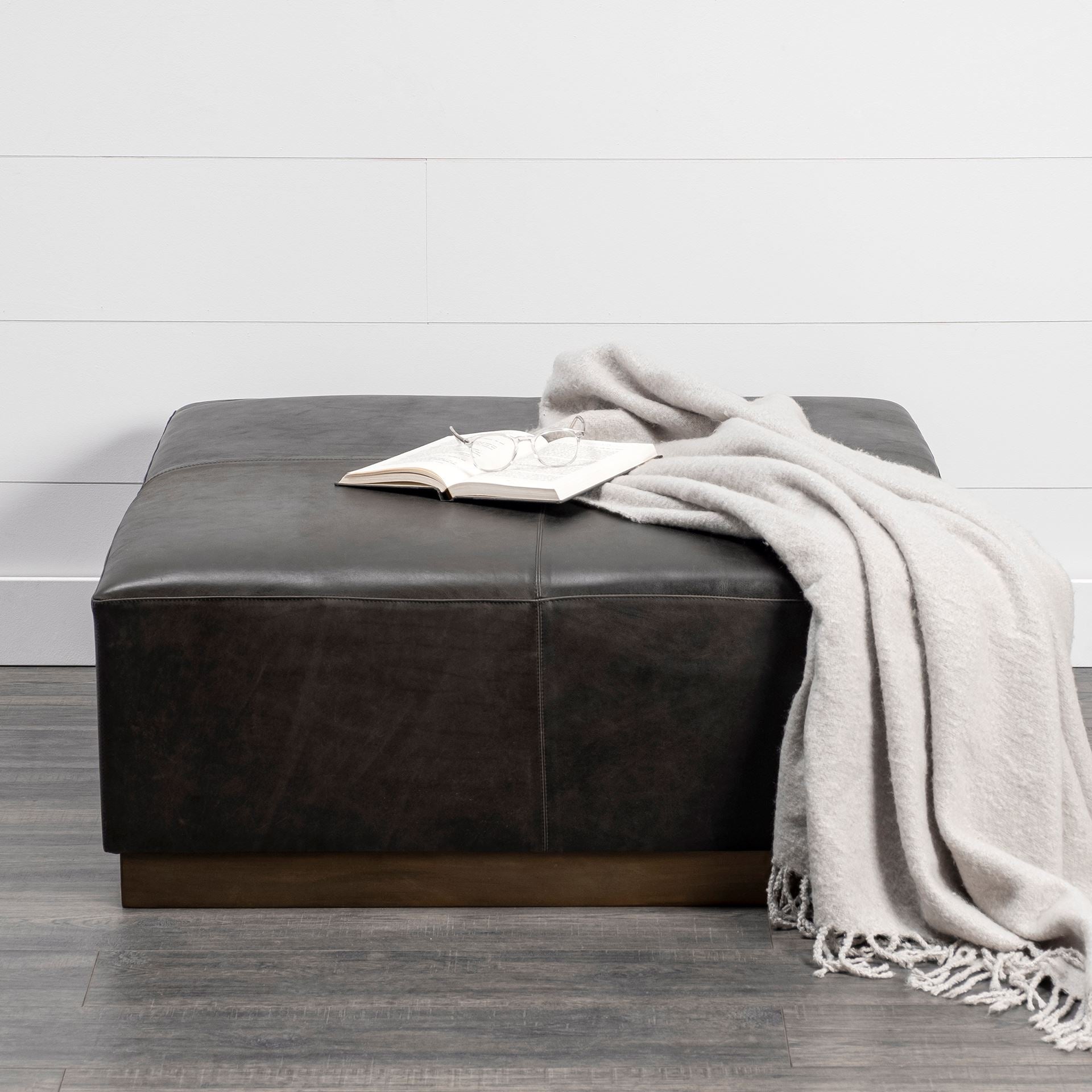 Mercana Minara 36" x 36" x 16" Leather Ottoman