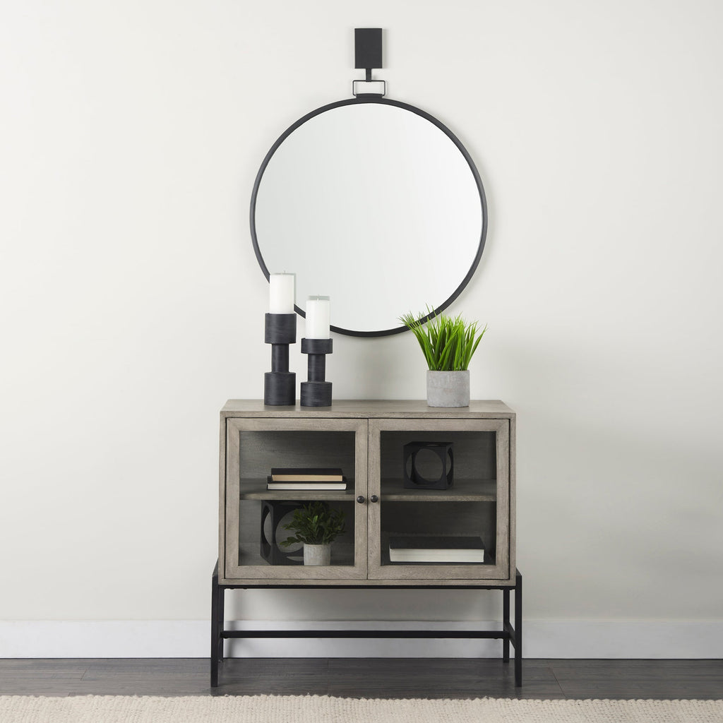 Mercana Arelius 36" x 22" x 27" Glass,Solid Wood,Steel Accent Cabinet