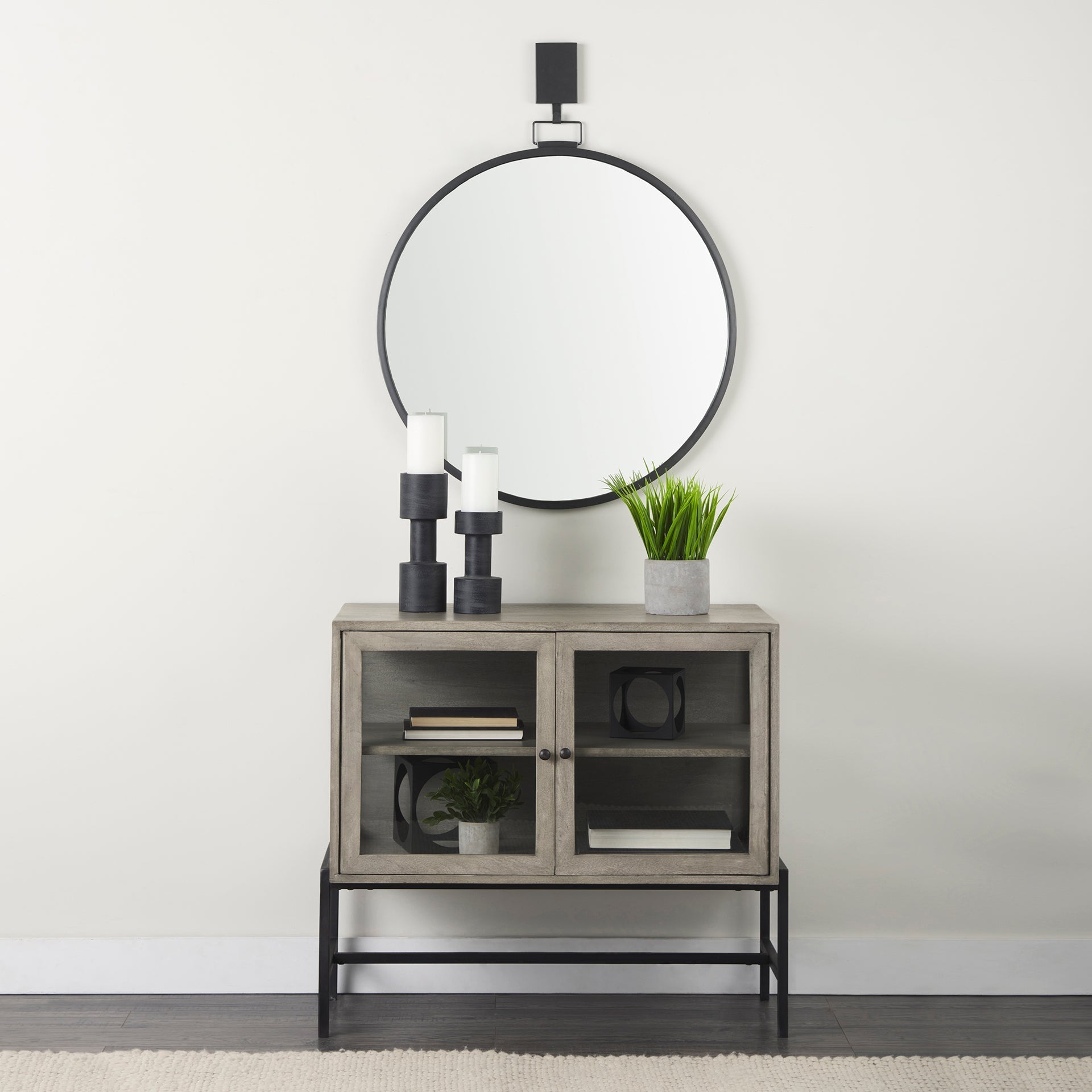 Mercana Arelius 36" x 22" x 27" Glass,Solid Wood,Steel Accent Cabinet