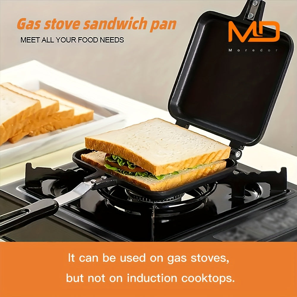 [1pc Non-Stick Sandwich Maker] MOREDOR 1pc Double-Sided Non-Stick Sandwich Maker & Griddle Pan | 1000W Portable Square Design with Detachable Plates | Indoor/Outdoor Kitchen Supplies, Easygrip Handles, Heatresistant Material