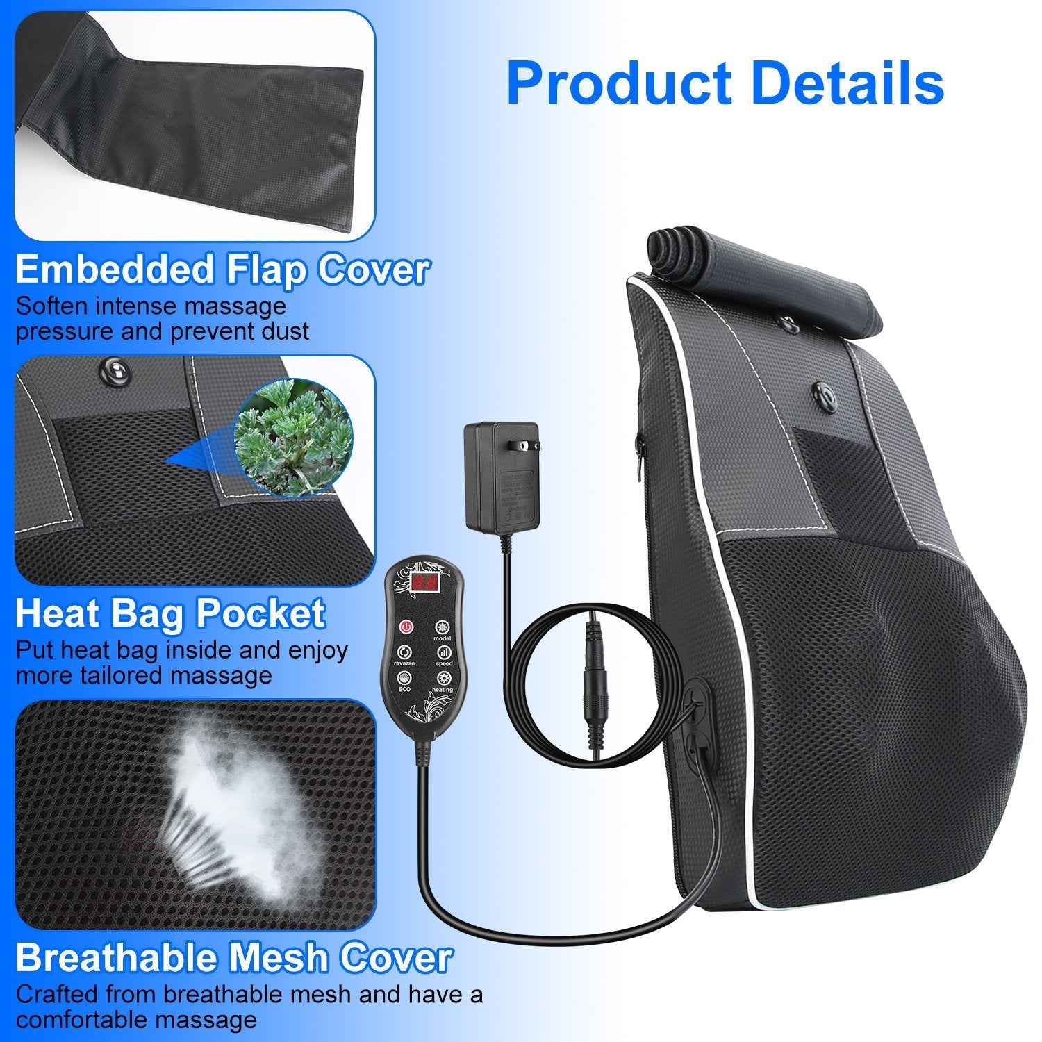 3D Back Massager Pillow – Shiatsu Heat & Kneading Massage