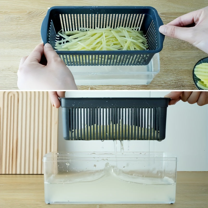 14-Piece Stainless Steel Vegetable Chopper Set - Multifunctional Fruit and Food Slicer, Grater, Cutter with Container, Interchangeable Blades, and Onion Mincer - Manual Operation, Easy to Use, Space-Saving, and Durable Kitche