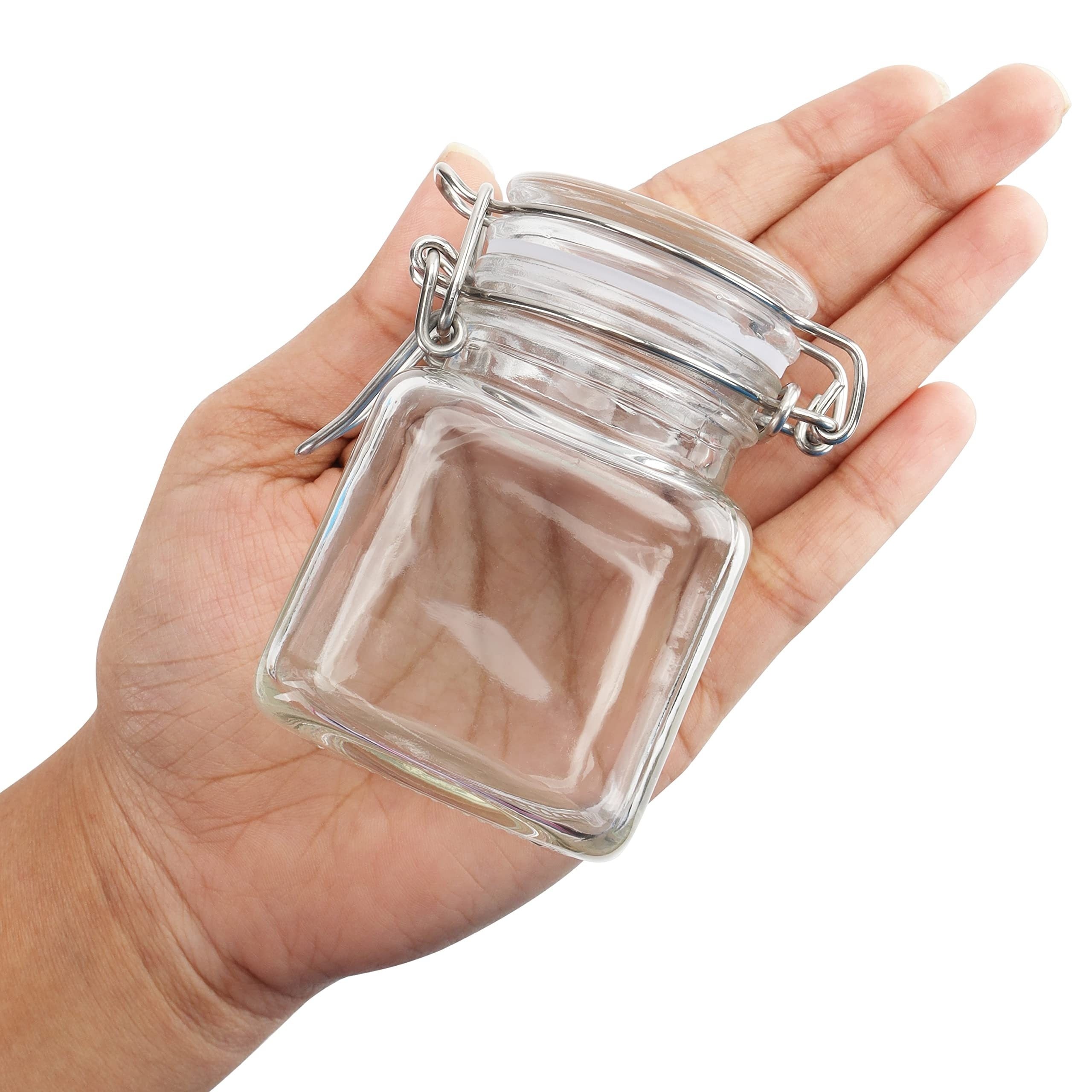 12pcs/set 120ml/4oz Mini Clip Top Glass Jars, Airtight Spice Containers with Hinged Lids, Reusable Storage Containers, Labels & Funnel Included, Perfect for Kitchen, Spices & Herbs Organization and Storage
