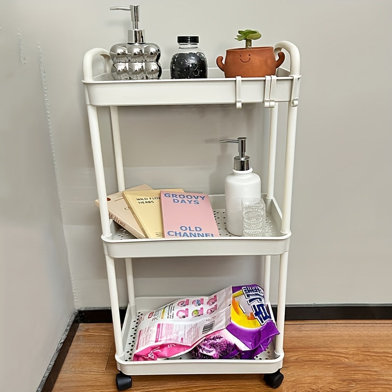 1pc Multi-Layer Storage Cart - Ergonomic Double Handle, Freestanding, Wheels, Durable Plastic, Ample Storage Capacity - Perfect for Bathroom, Living Room, Bedroom, Study, and Kitchen Organization and Decoration