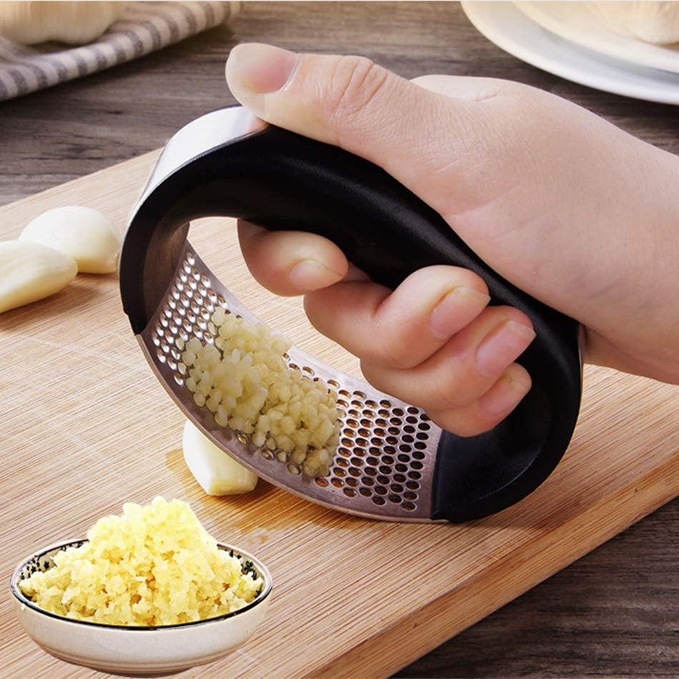Stainless Steel Garlic Press & Masher – 304 Grade, Non-Slip Handle, Easy Clean