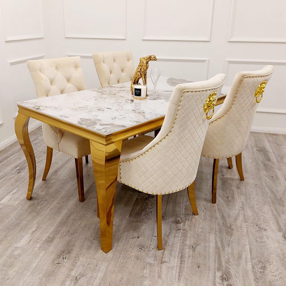 Marble Dining Table with Gold Frame – Modern Marble Top Dining Room Table for 4 or 6 Chairs (Table Only, Chairs Sold Separately)