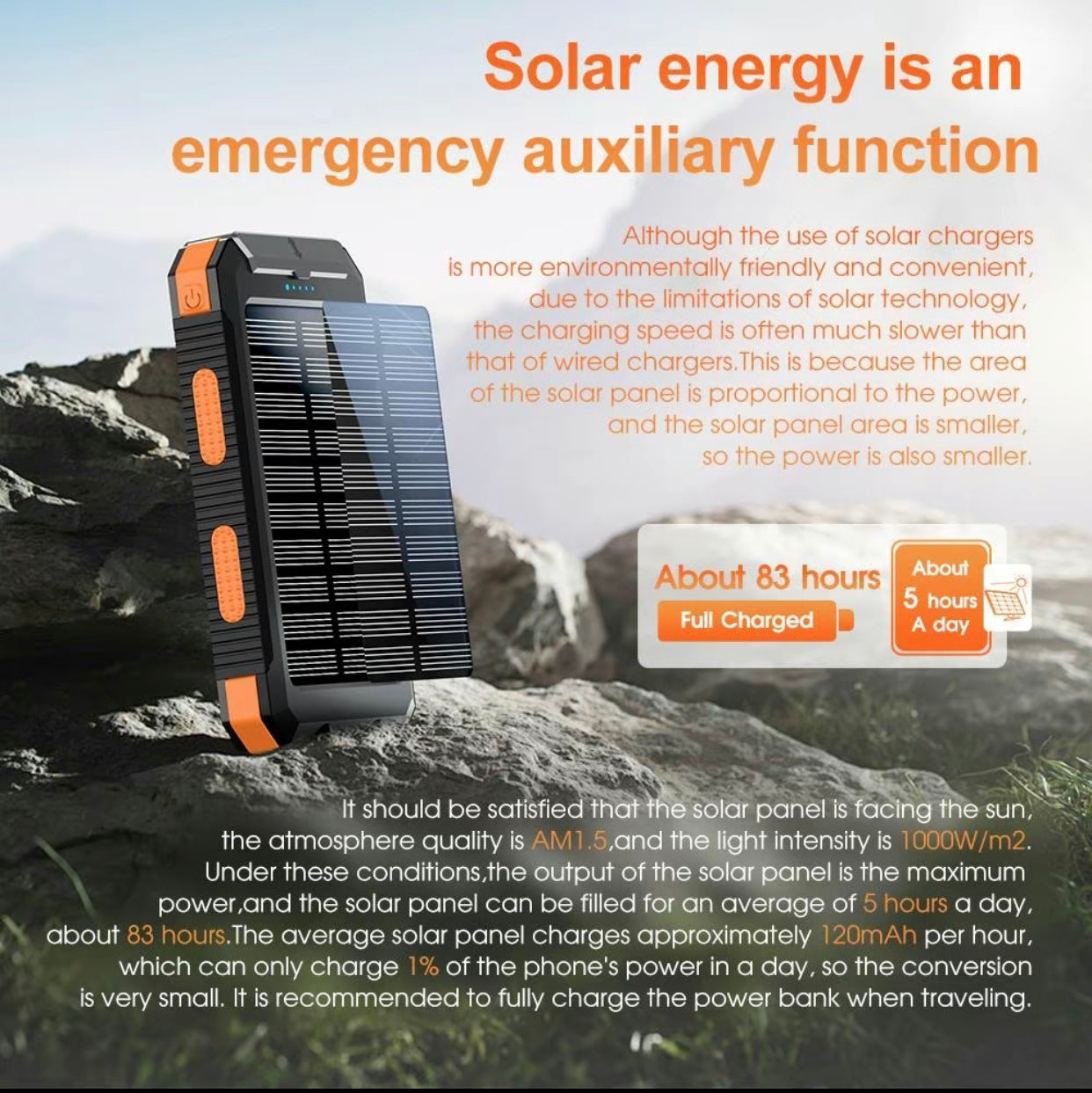 🔋 8000 mAh Waterproof Solar Power Bank