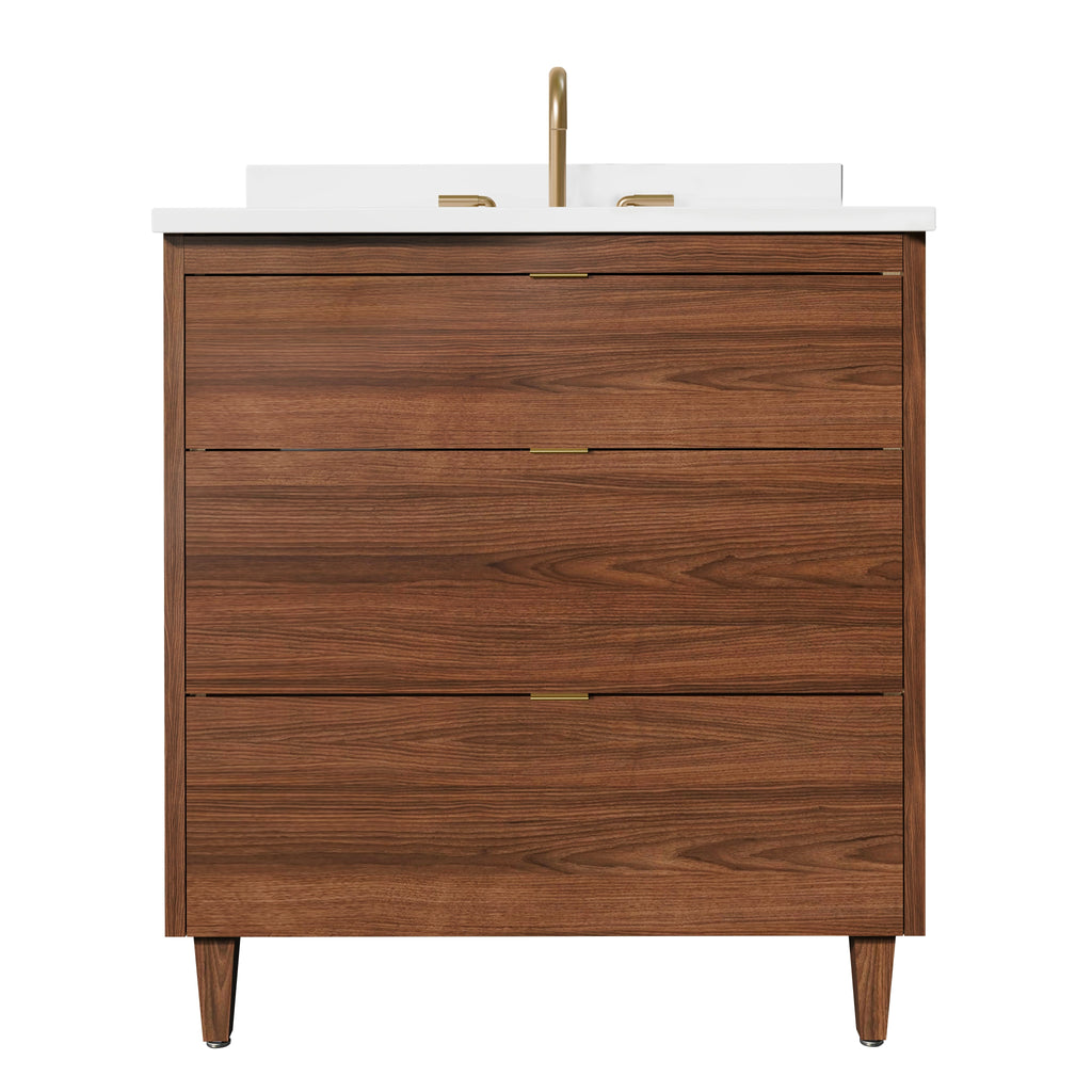 Rowan 30" Black Walnut Vanity with Quartz Countertop - 3 Drawers