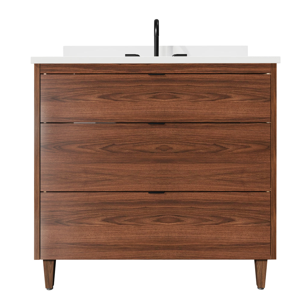 Rowan 36"  Black Walnut Vanity with Quartz Countertop - 3 Drawers
