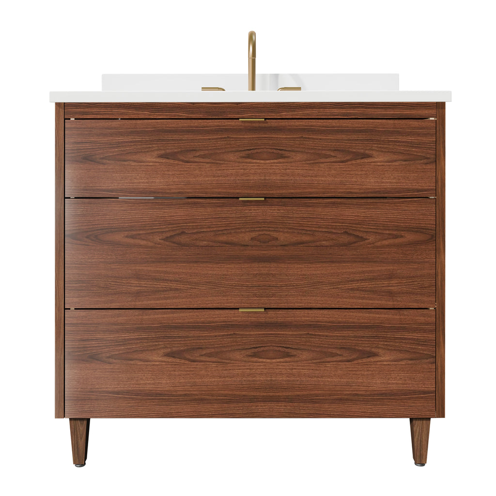 Rowan 36"  Black Walnut Vanity with Quartz Countertop - 3 Drawers