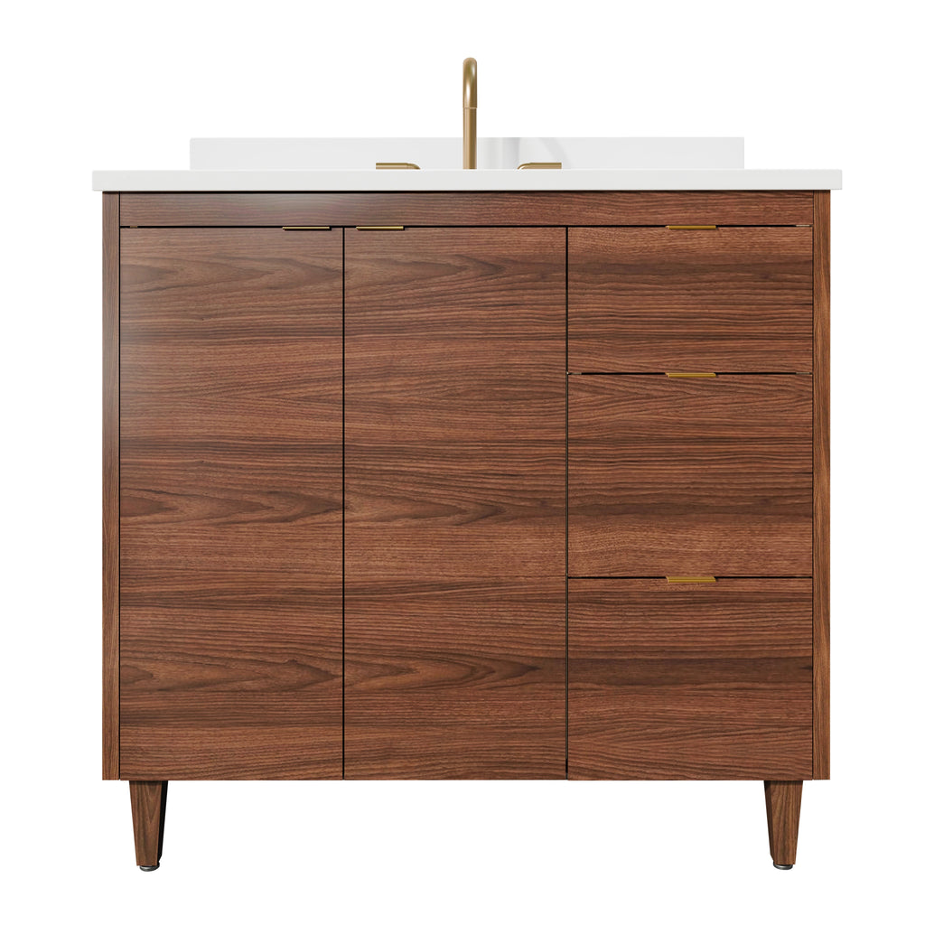 Rowan 36" Black Walnut Vanity with Quartz Countertop - 2 Doors and 3 Drawers