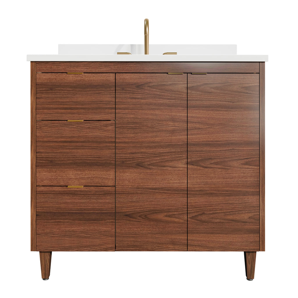 Rowan 36" Black Walnut Vanity with Quartz Countertop - 2 Doors and 3 Drawers